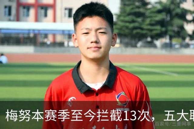 梅努本赛季至今拦截13次，五大联赛球员中最多